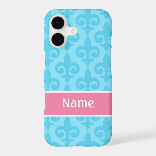 Aqua Pink Fleur de Lis iPhone 4/4S Case (Back)