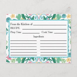 Aqua Pink Floral From the Kitchen of Recipe Cards