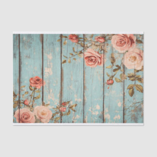 Aqua Pink Flower Wood Plank Decoupage Paper
