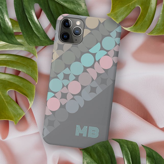 Aqua Pink Grey Beige Midcentury Circles Pattern iPhone Case (Creator Uploaded)