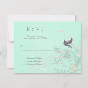 Aqua, pink + grey floral spring wedding RSVP card