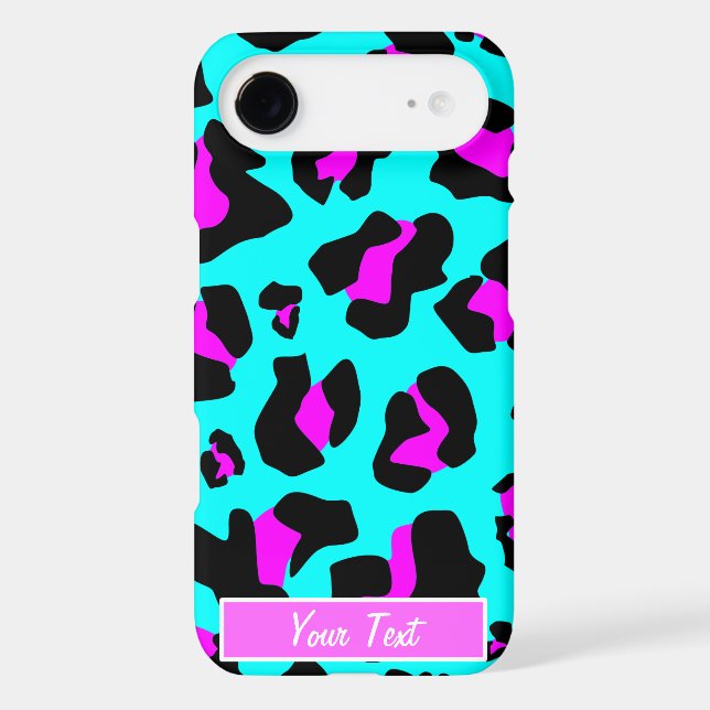 Aqua/Pink Leopard Print - Personalise Case-Mate iPhone Case (Back)