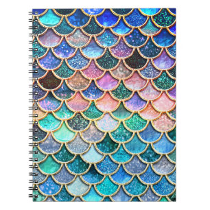 Aqua Pink Mermaid Glitter Scales- Mermaid Scales Notebook