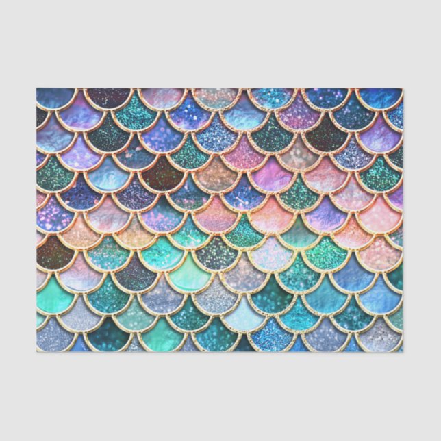 Aqua Pink Mermaid Glitter Scales- Mermaid Scales Tissue Paper (Front)