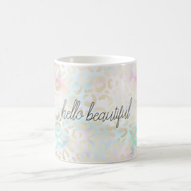 Aqua Pink Mint Gold Leopard Print     Coffee Mug (Center)