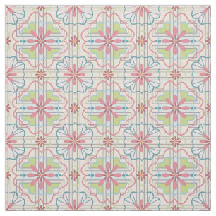 Aqua, Pink, Mint Green Floral Repeat Pattern Fabric