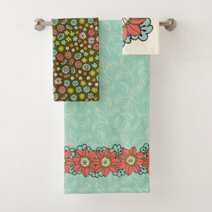 Aqua & Pink Retro Floral Towel