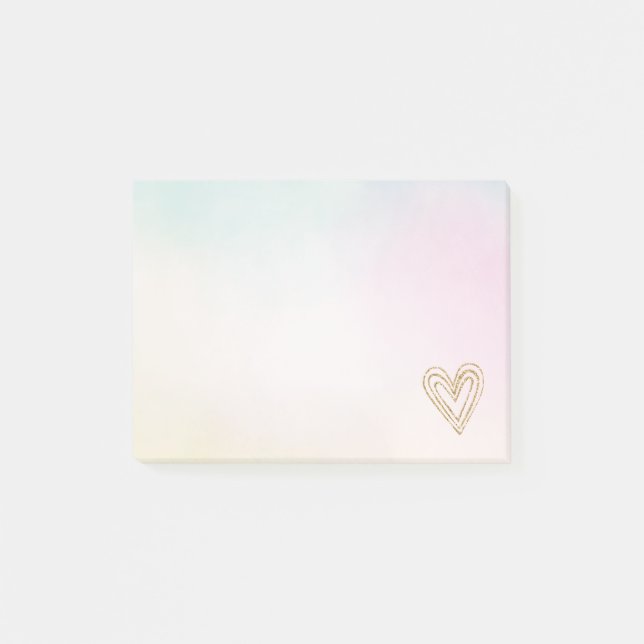 Aqua Pink Tie Dye Gold Glitter Hearts Post-it Notes (Front)