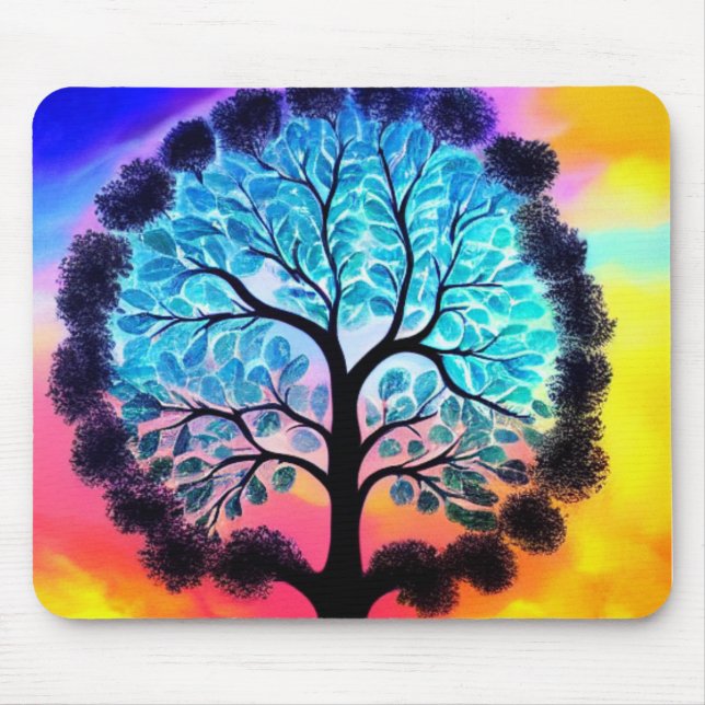 Aqua Pink Tree of Life Mousepad (Front)