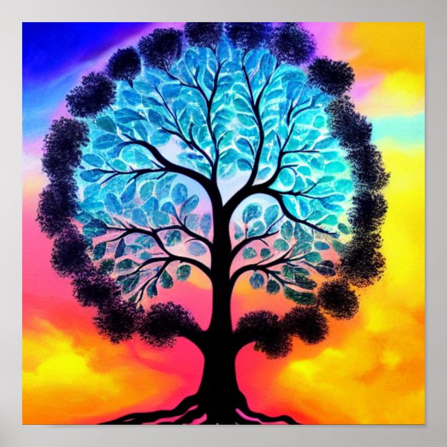 Aqua Pink Tree of Life Poster (Front)
