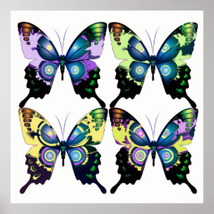 Aqua Pink Yellow -Elegant Butterflies Poster