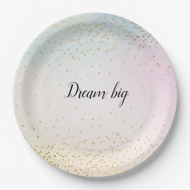 Aqua Pink Yellow Gold Confetti Paper Plate (Front)