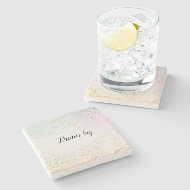 Aqua Pink Yellow Gold Confetti Stone Coaster (Side)