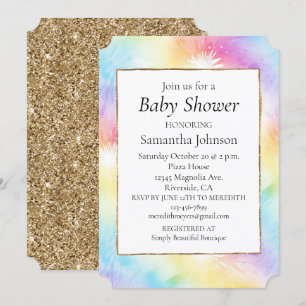 Aqua Pink Yellow Tie Dye Baby Shower Invitation