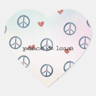 Aqua Pink Yellow Tie Dye Peace Sign with Hearts Heart Sticker