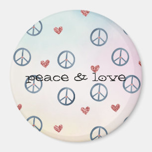 Aqua Pink Yellow Tie Dye Peace Sign with Hearts Magnet