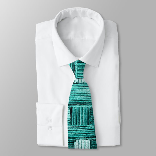 Aqua Plaid Bold Design Tie (Tied)