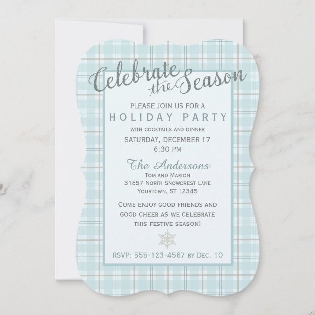 Aqua Plaid Winter Celebration Invitation (Front)