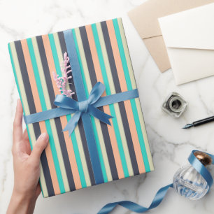 Aqua, Plum and Peach Stripes Pattern Wrapping Paper