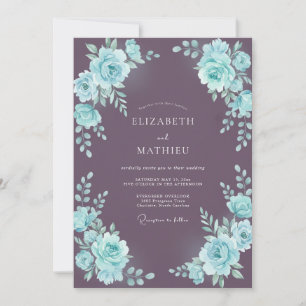 Aqua Plum Leaf Wedding Invitation