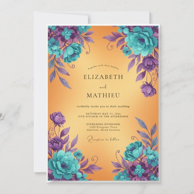 Aqua Plum Painted Wedding Invitation (Front)