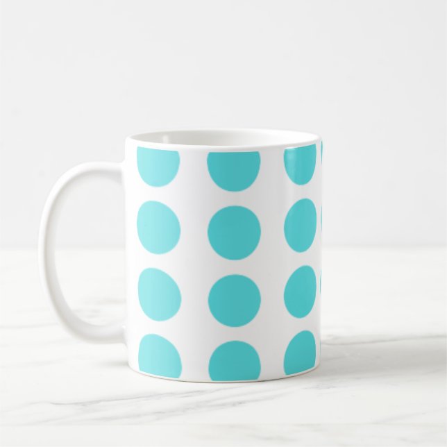 Aqua Polka Dots Design Coffee Mug (Left)