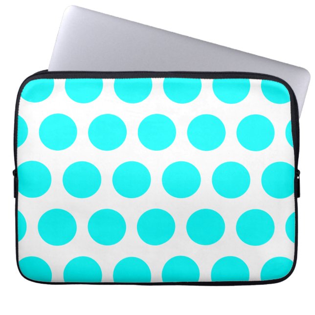 Aqua Polka Dots Laptop Sleeve (Front)