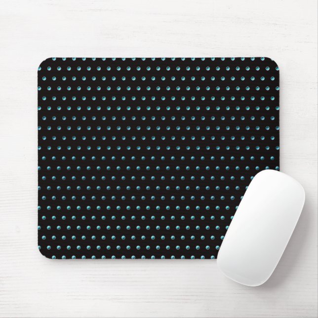 Aqua Polka Dots On Black Mouse Mat (With Mouse)
