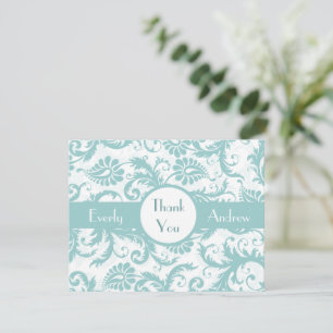 Aqua Pool Blue Damask Swirls Wedding Invitation