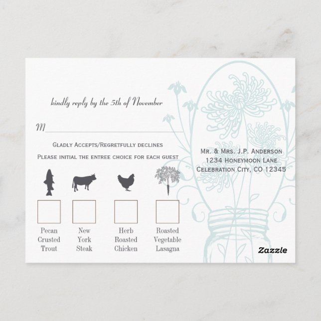 Aqua Powder Blue Mason Jar Chalkboard Wedding Postcard (Back)