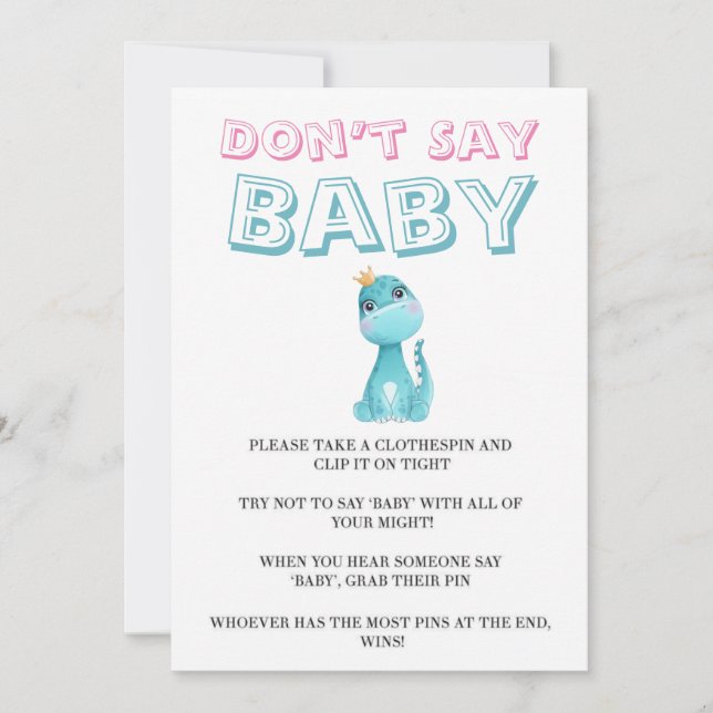 Aqua Princess Dinosaur Peony Don’t Say Baby Cards (Front)
