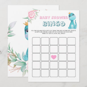 Aqua Princess Dinosaurs Peony Baby Shower Bingo