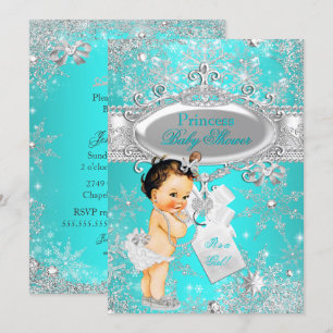 Aqua Princess Winter Wonderland Baby Shower Brown Invitation