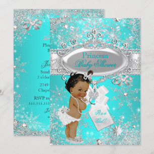 Aqua Princess Winter Wonderland Baby Shower Ethnic Invitation