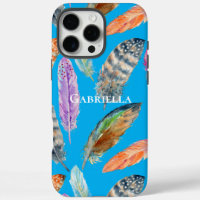 Aqua Purple Blue Orange Feathers