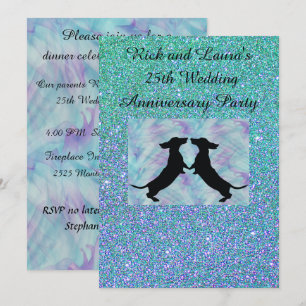 Aqua Purple Glitter Dachshund Party Invitatiions Invitation