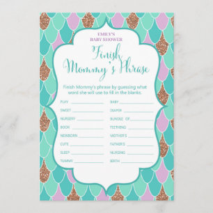 Aqua Purple Mermaid Baby Shower Game Invitation