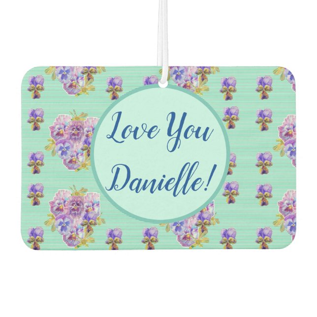 Aqua Purple Pansy floral Flower Car Air Freshener (Front)