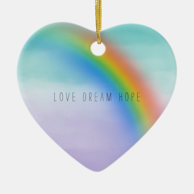 Aqua Purple Rainbow Inspirational Love Dream Hope Ceramic Tree Decoration (Front)