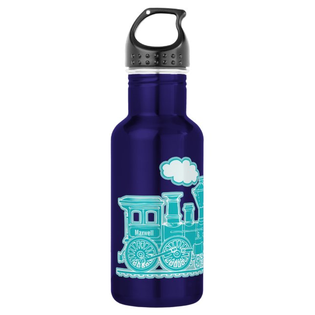 Aqua purple train kids full name drinks bottle (Front)