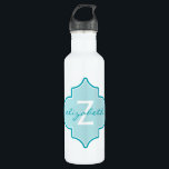 Aqua Quatrefoil Monogram 710 Ml Water Bottle<br><div class="desc">Aqua blue and white quatrefoil design with monogram.</div>