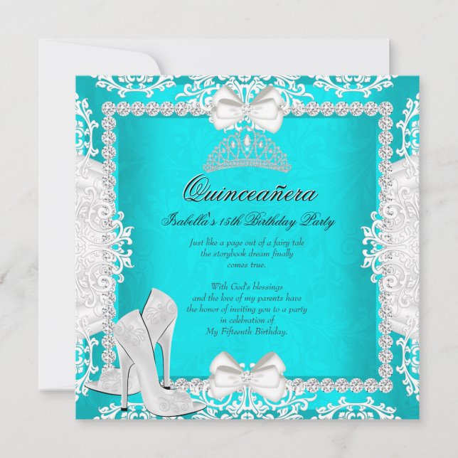 Aqua Quinceanera 15th Birthday Party High Heels Invitation (Front)
