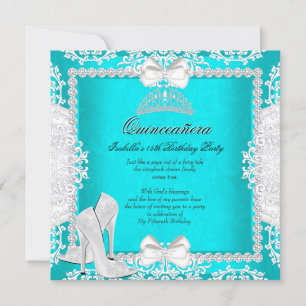 Aqua Quinceanera 15th Birthday Party High Heels Invitation