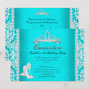 Aqua Quinceanera 15th Birthday Tiara High Heels Invitation