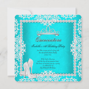 Aqua Quinceanera 15th Birthday Tiara High Heels Invitation