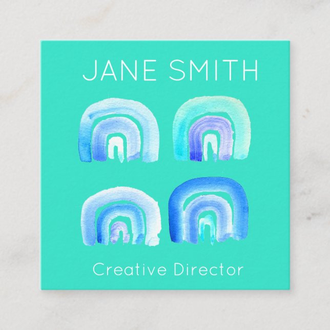 Aqua rainbow inspiration modern creative industry square business card (Front)
