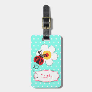 Aqua red ladybug & polka dots named luggage tag