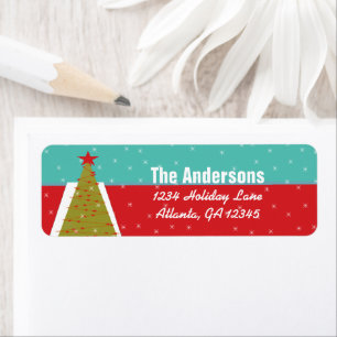 Aqua & Red Retro Christmas Tree Return Address