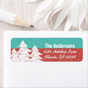 Aqua Red Retro Christmas Tree Return Address