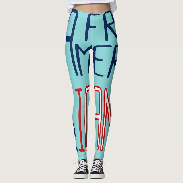 Aqua Red White Blue Black Woman African American Leggings (Front)